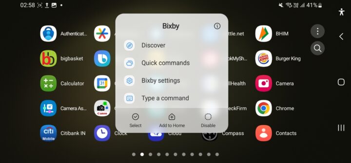 Bixby quick access shortcuts