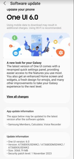Galaxy A73 One UI 6 update