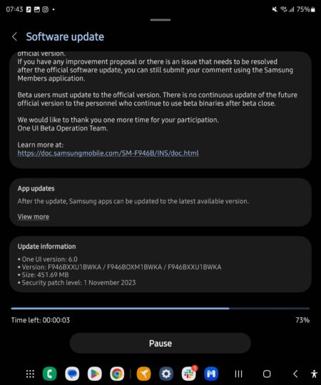 Galaxy Z Fold 5 final One UI 6 Android 14 update