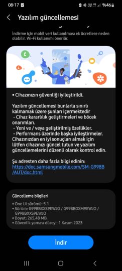 Samsung Galaxy S21 Ultra November 2023 Security Patch Changelog Europe