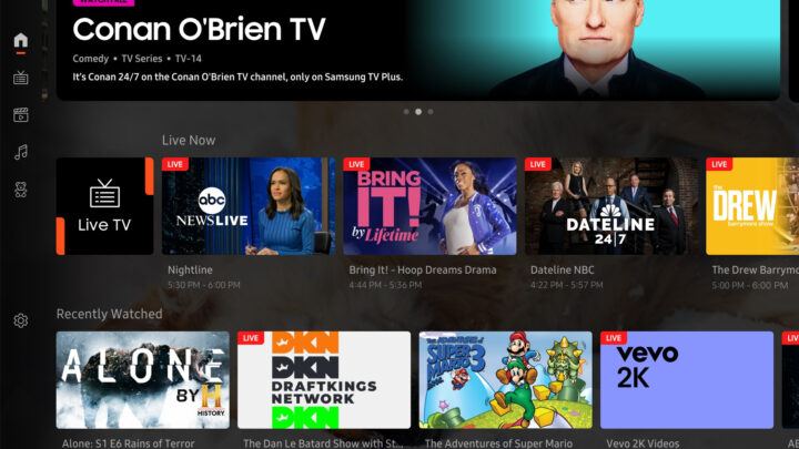 Samsung TV Plus Home Screen Recently Watched