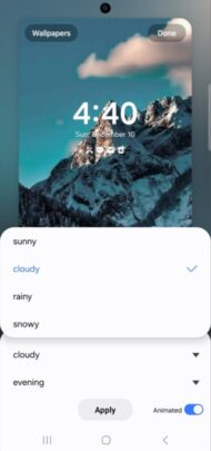 날씨 이미지 효과가 포함된 Samsung One UI 6.1 잠금 화면
