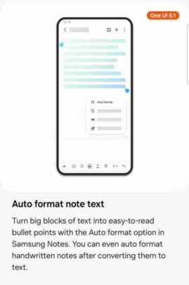 Samsung One UI 6.1 Formatta automaticamente Samsung Notes