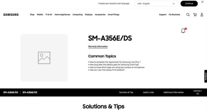 Samsung Galaxy A35 Support Page UAE Website