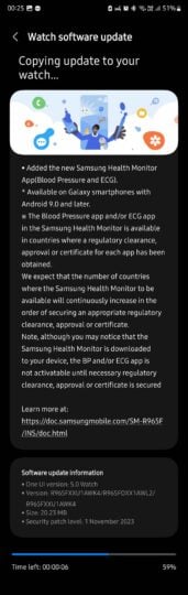 Samsung Galaxy Watch  6 Классическое обновление ЭКГ Артериальное давление Индия Журнал изменений