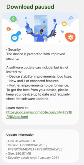 Samsung Galaxy Z Flip 4 January 2024 Security Update Changelog India
