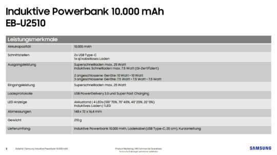 Samsung 10,000mAh Power Bank 25W Specifications