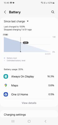 Samsung Device Care Battery Life Stats Since Last Charged