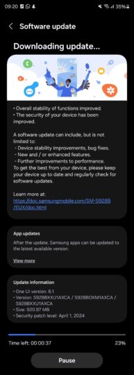 Samsung Galaxy S24 Ultra April 2024 Update Europe Changelog