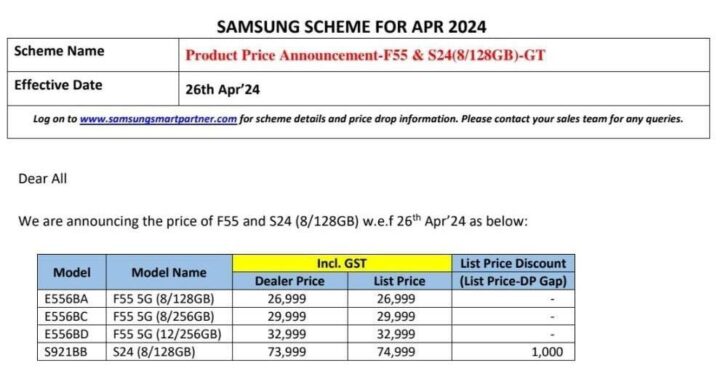 Samsung Galaxy S24 128GB Price India Galaxy F55