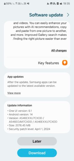 Galaxy A54 One UI 6.1 update