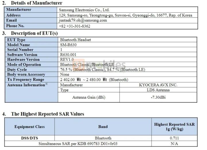 Samsung Galaxy Buds 3 Pro SM-R630 FCC Certification Connectivity