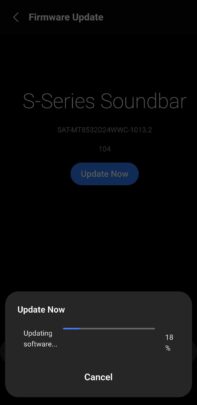 A screenshot detailing the steps to update the soundbar firmware in SmartThings 4/4