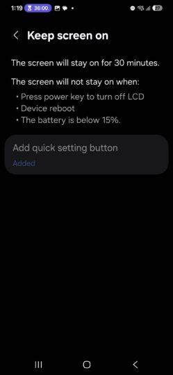 Samsung Display Assistant app: Keep screen on