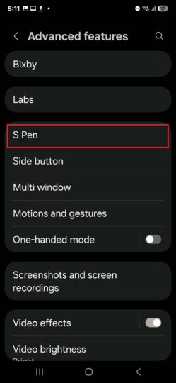 Galaxy S25 settings: Air Command