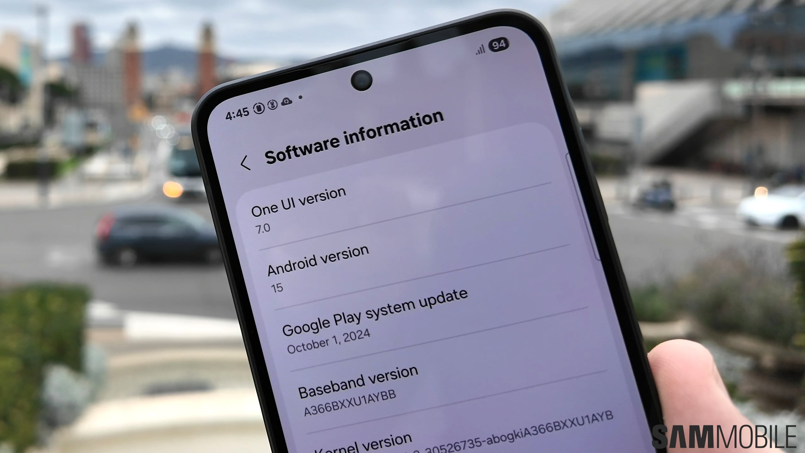 samsung galaxy a36 software information screen showing one ui 7