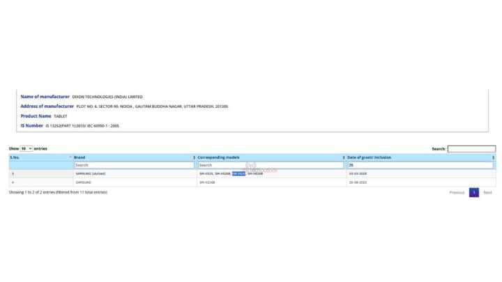 Samsung Galaxy Tab S10 FE and S10 FE+ BIS Certification