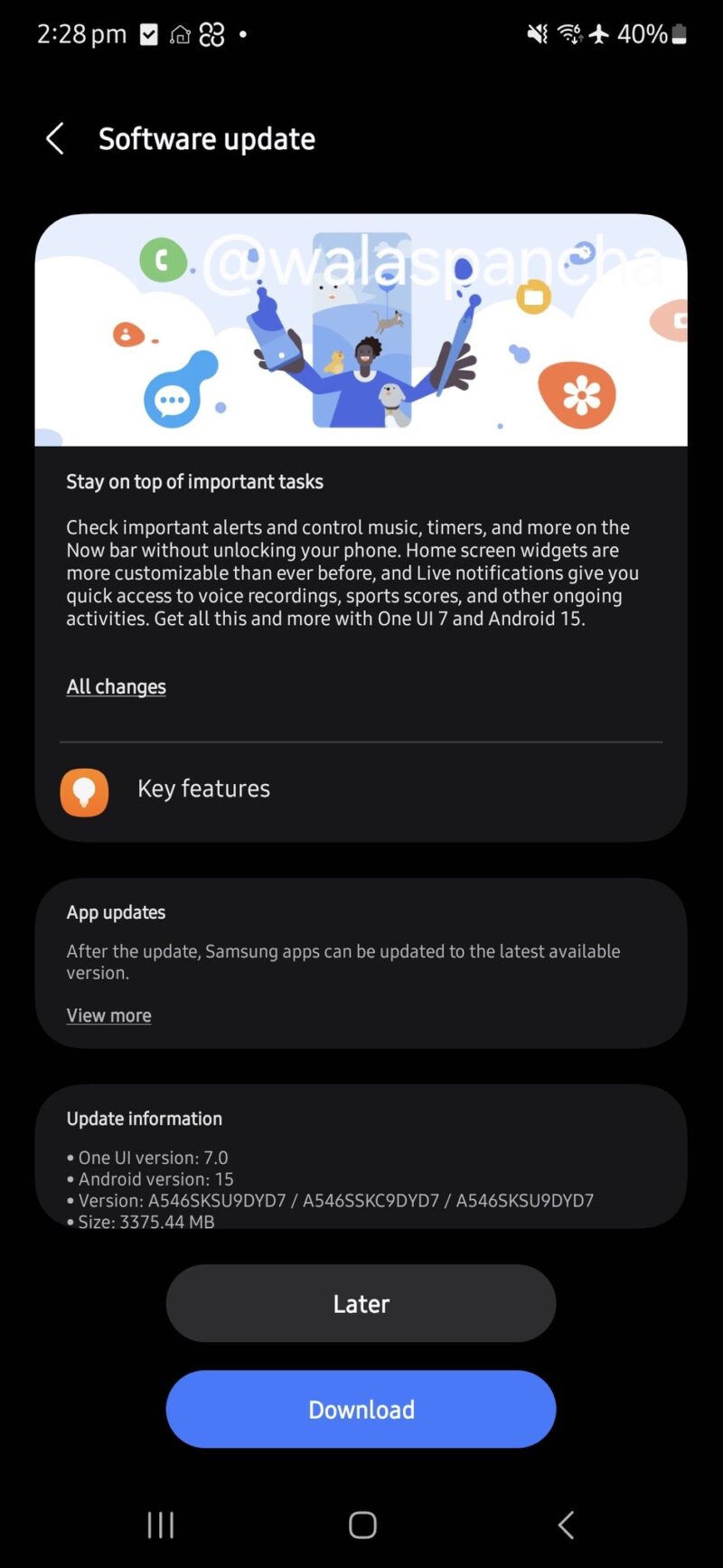 samsung galaxy a54 one ui 7 android 15 update south korea
