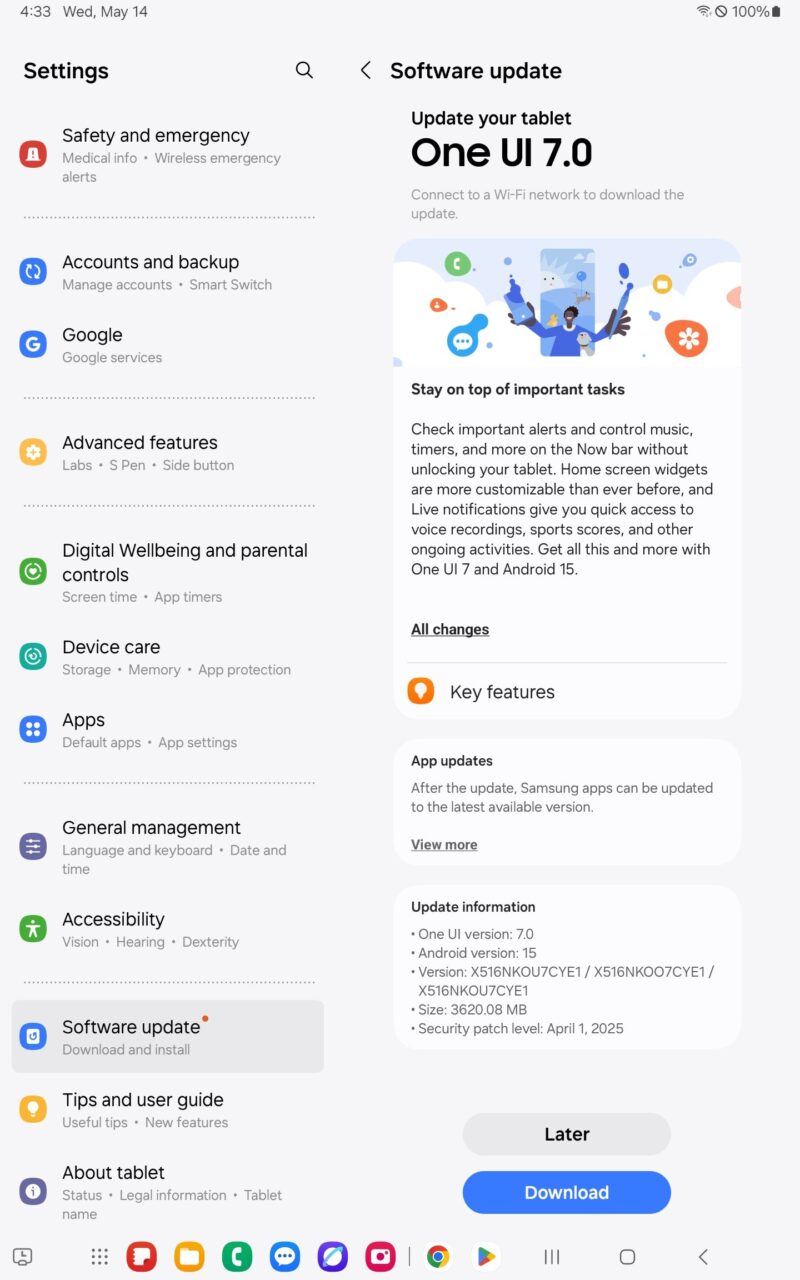 samsung galaxy tab s9 fe android 15 one ui 7 update south korea
