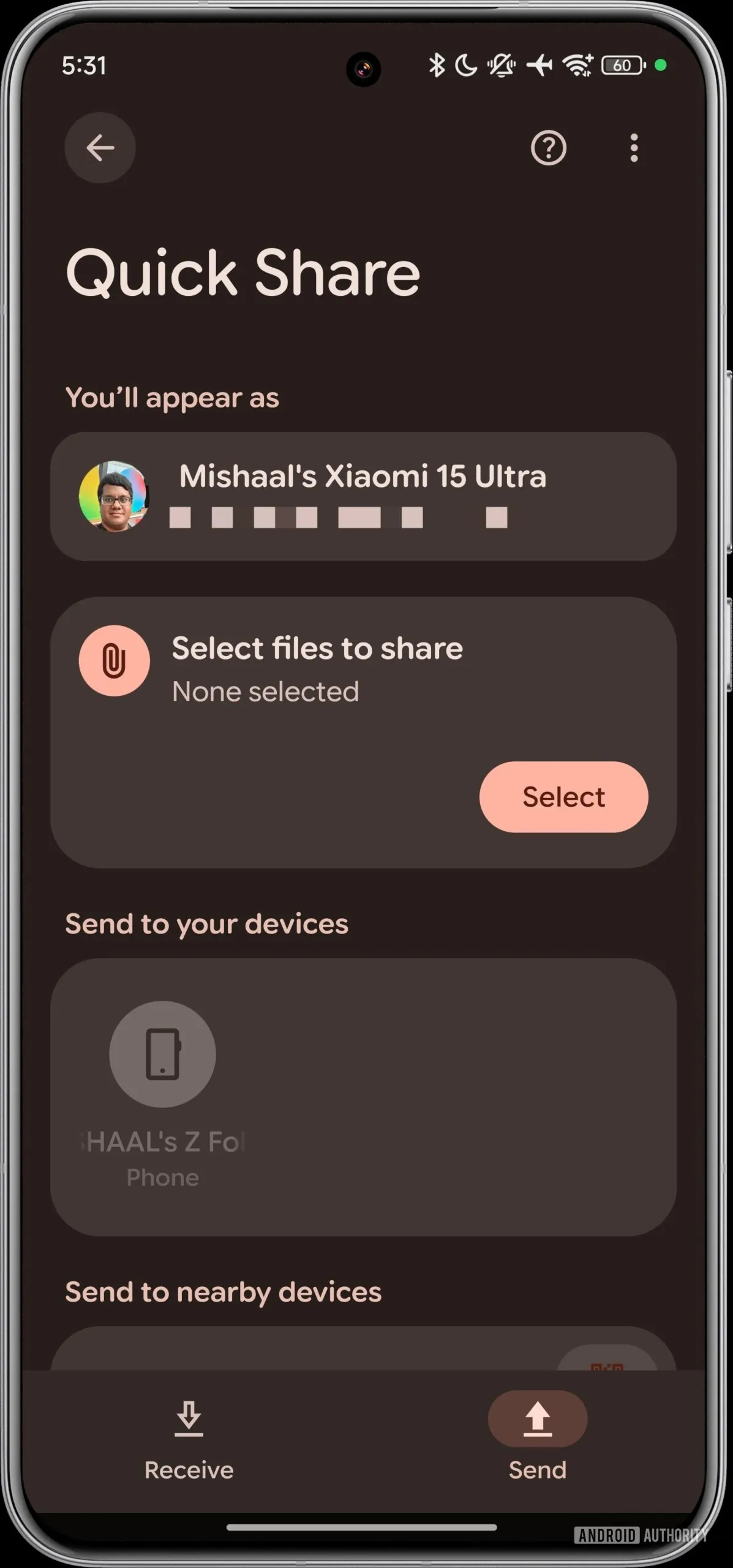 quick share new send screen