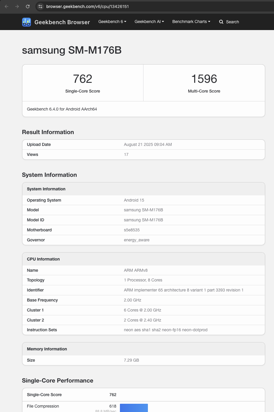 samsung galaxy m17 5g geekbench