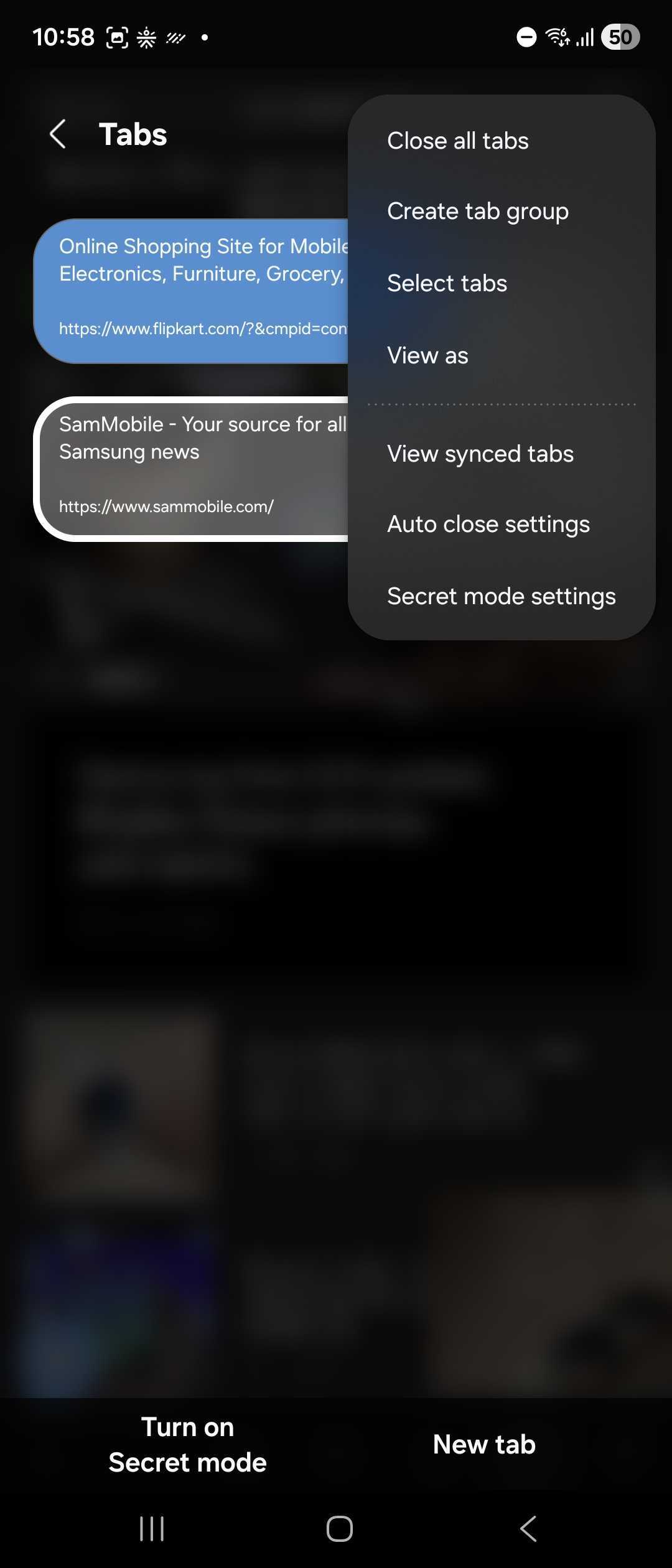 samsung internet beta browser tabs list style