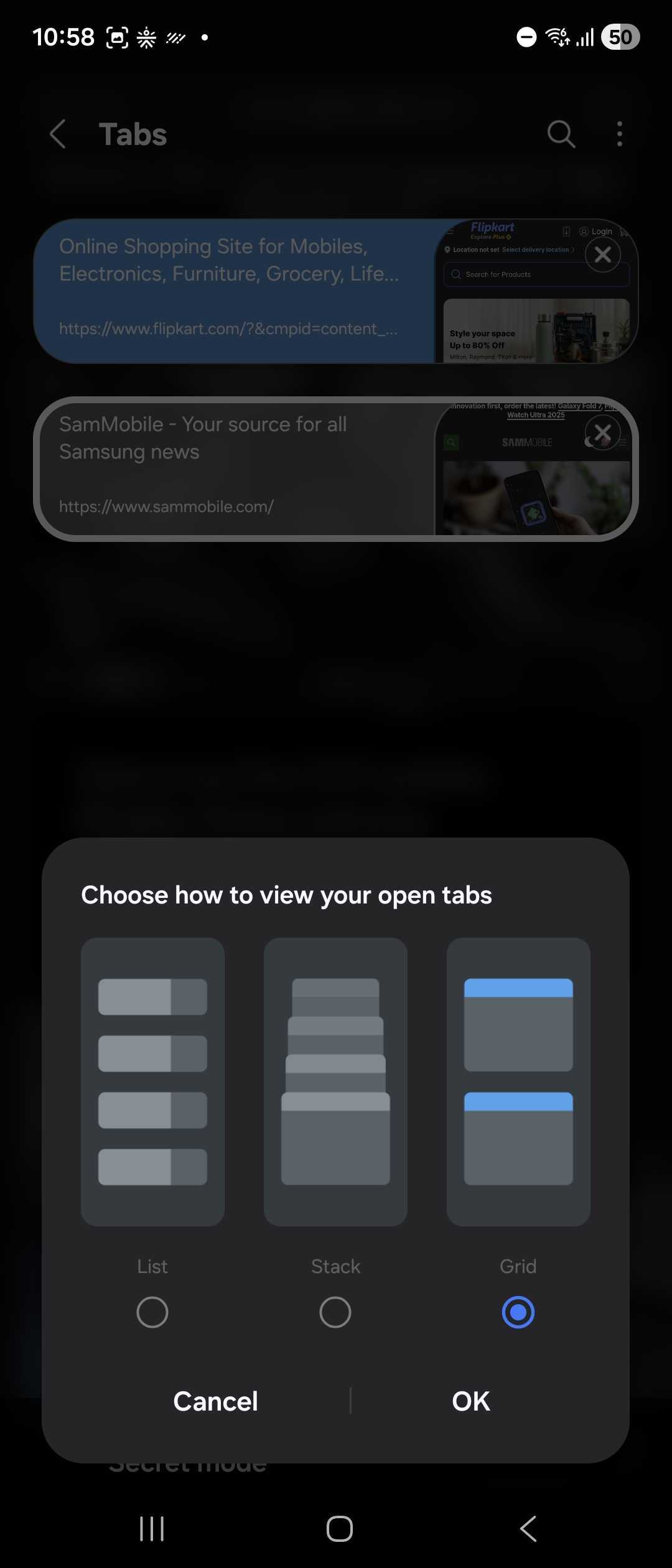 samsung internet beta browser tabs style