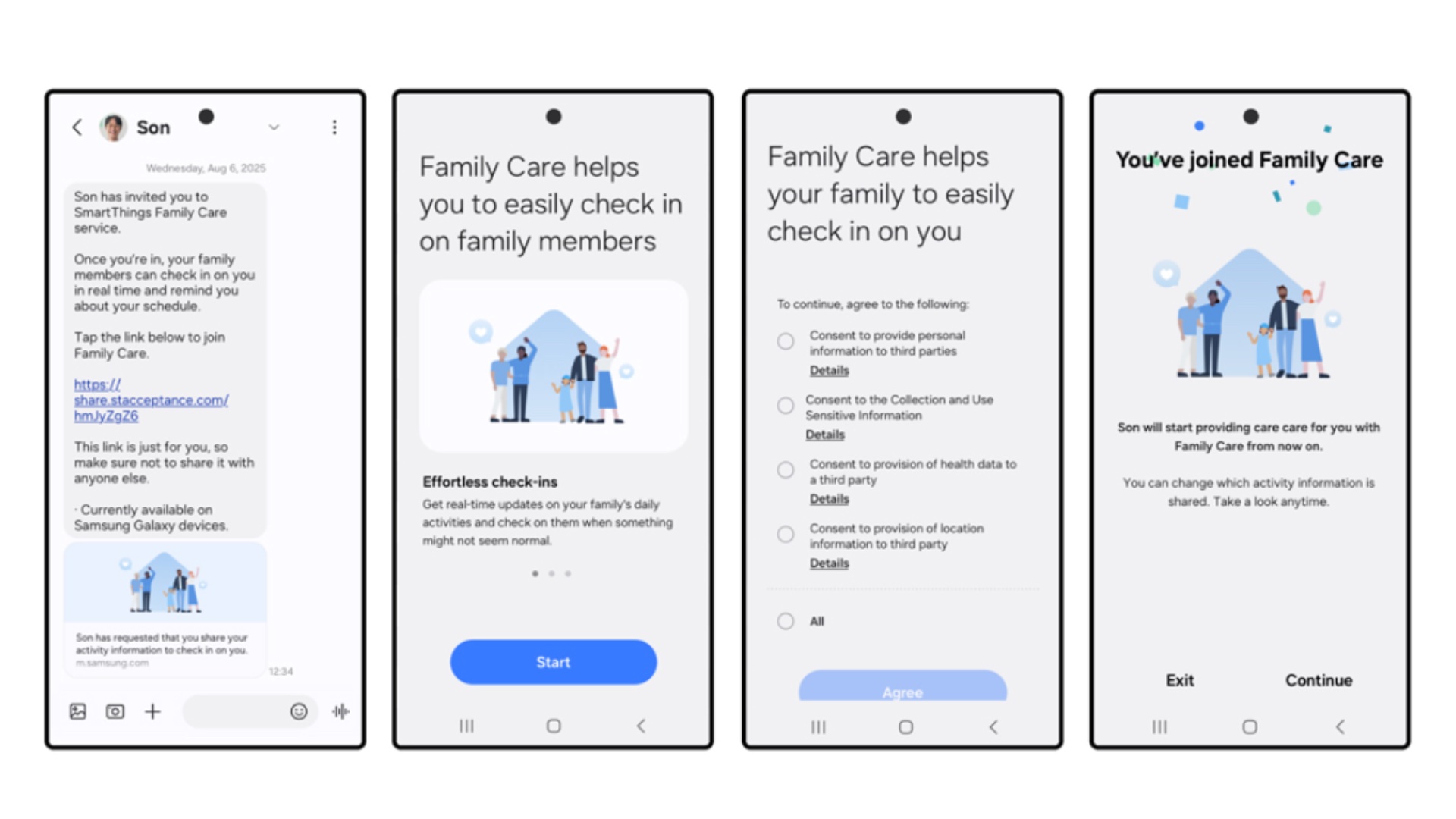 samsung smartthings family care setup caregiver invite message