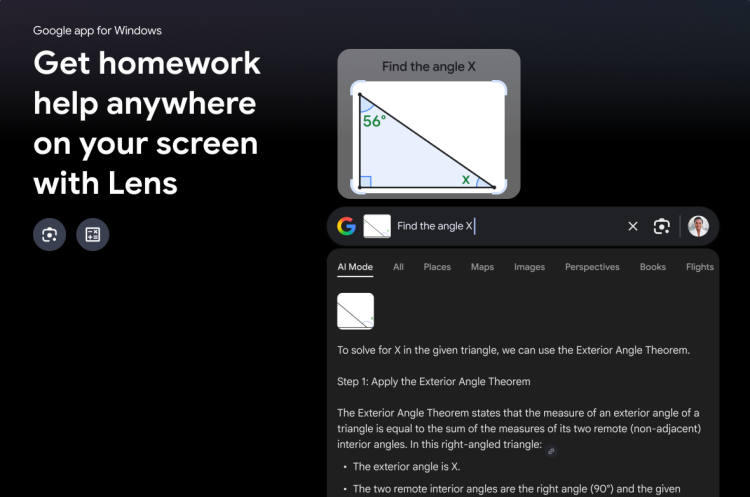 google search bar app windows os ai mode google lens