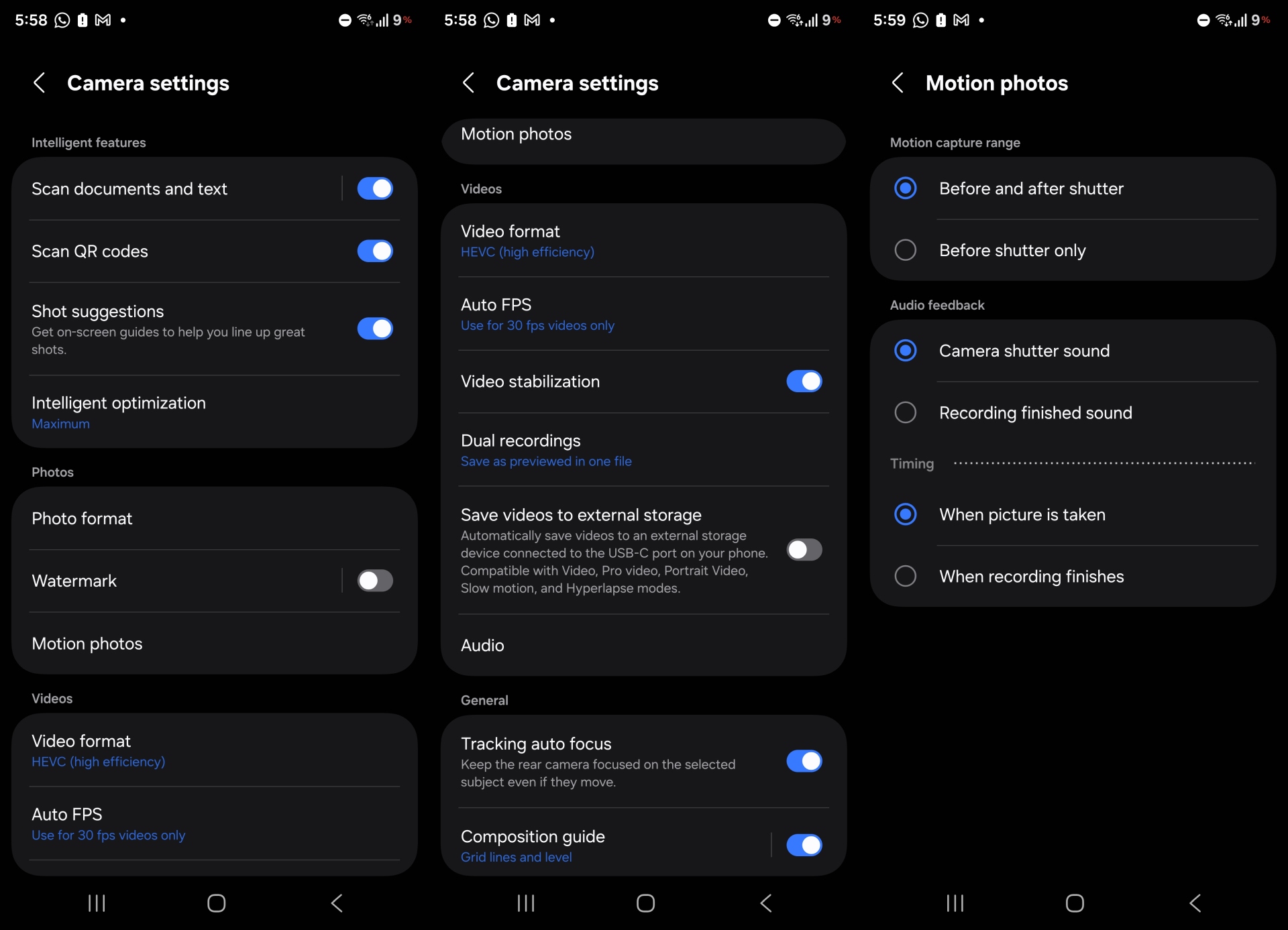one ui 8.5 camera settings