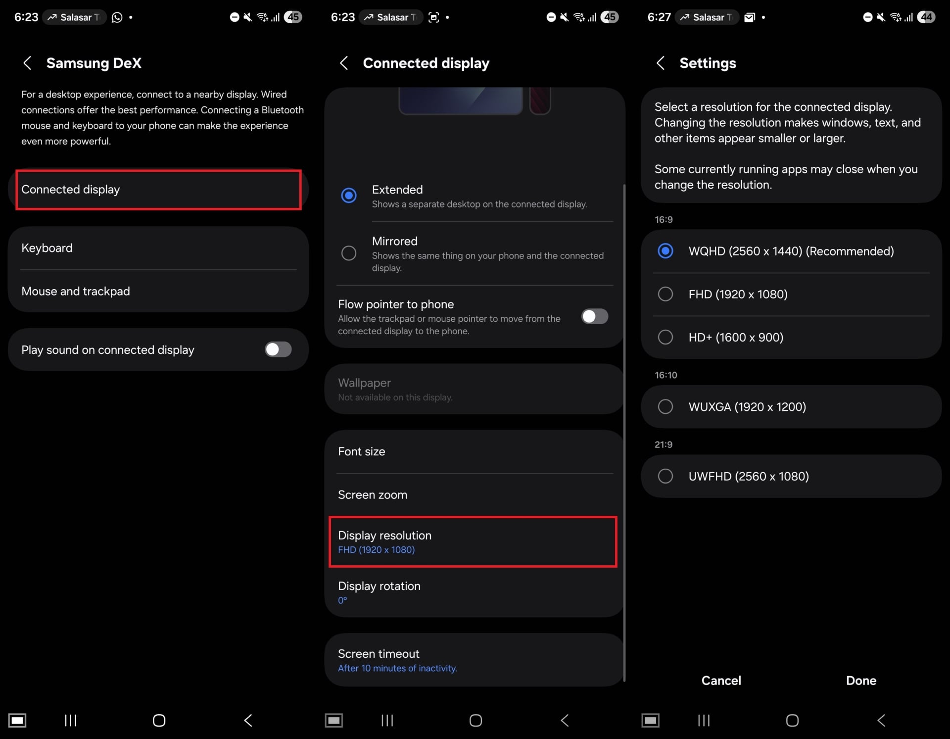 samsung dex qhd resolution