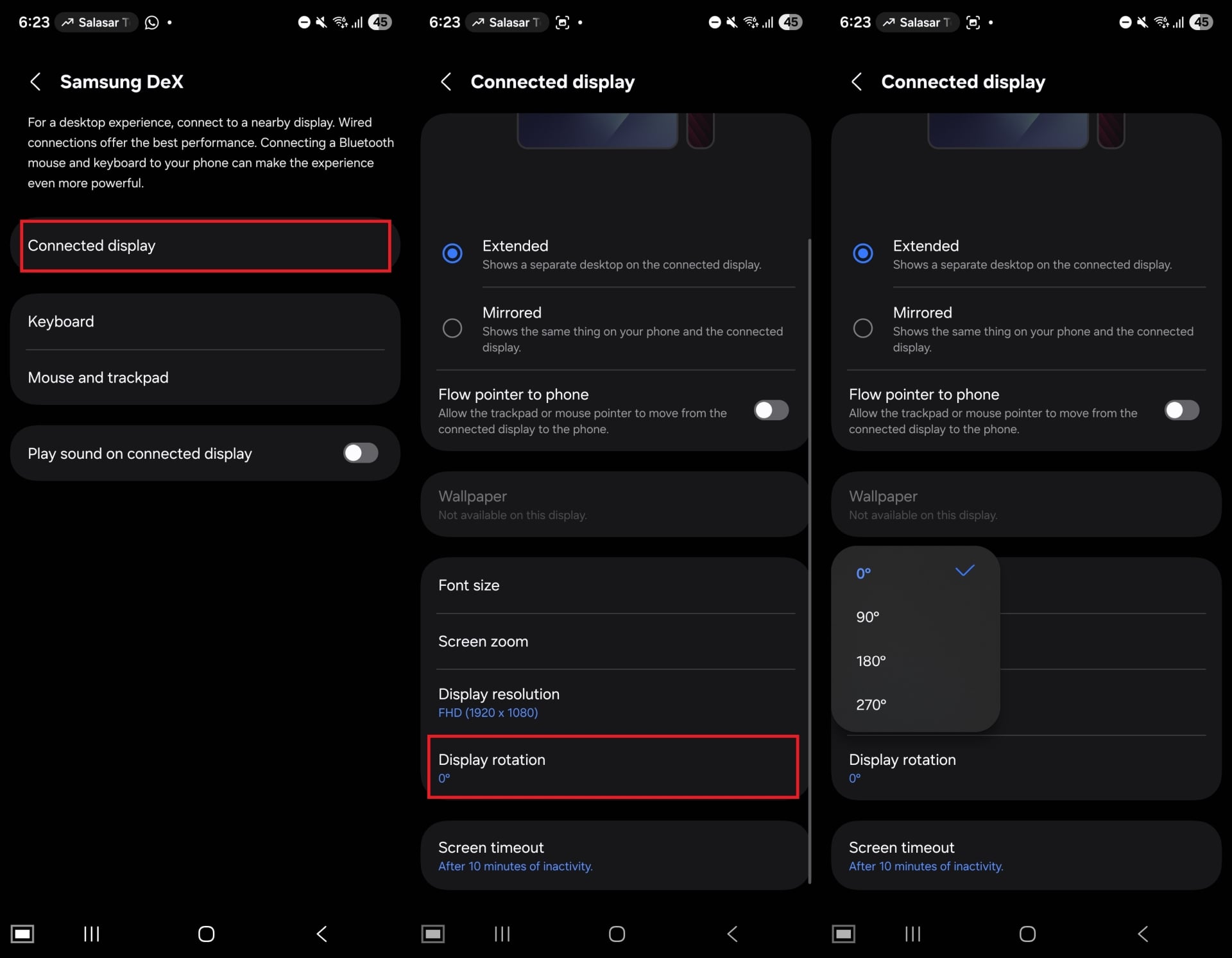 samsung dex display rotation
