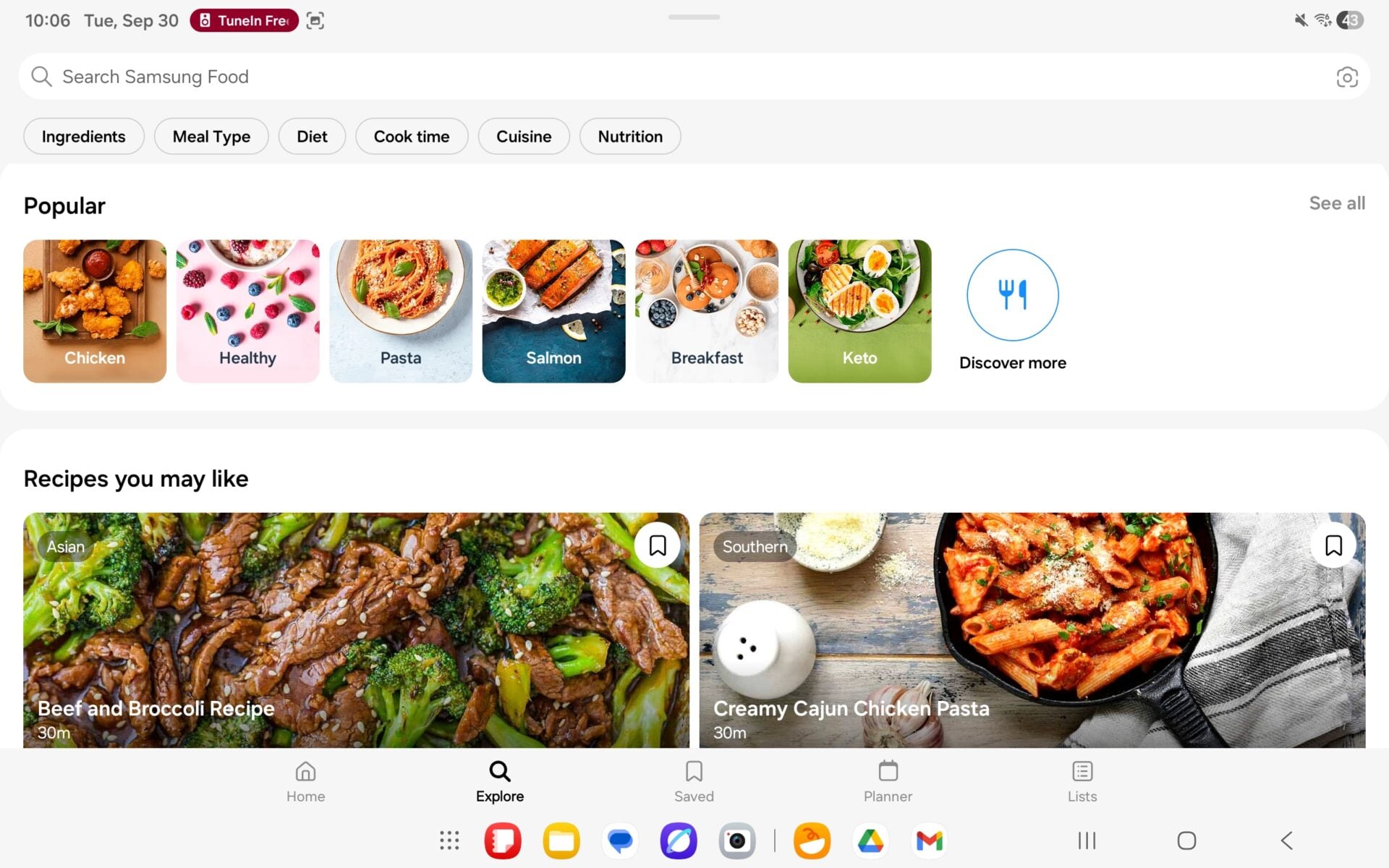 samsung food app explore page galaxy tab s11 september 2025