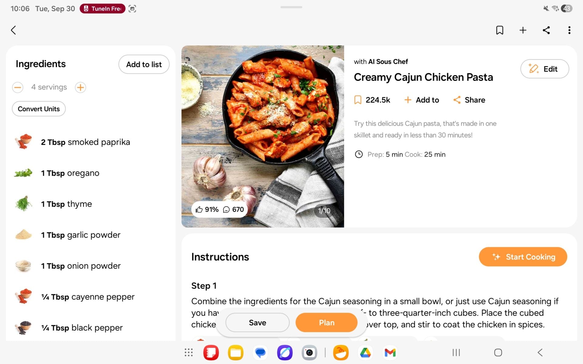 samsung food app recipe page galaxy tab s11 september 2025