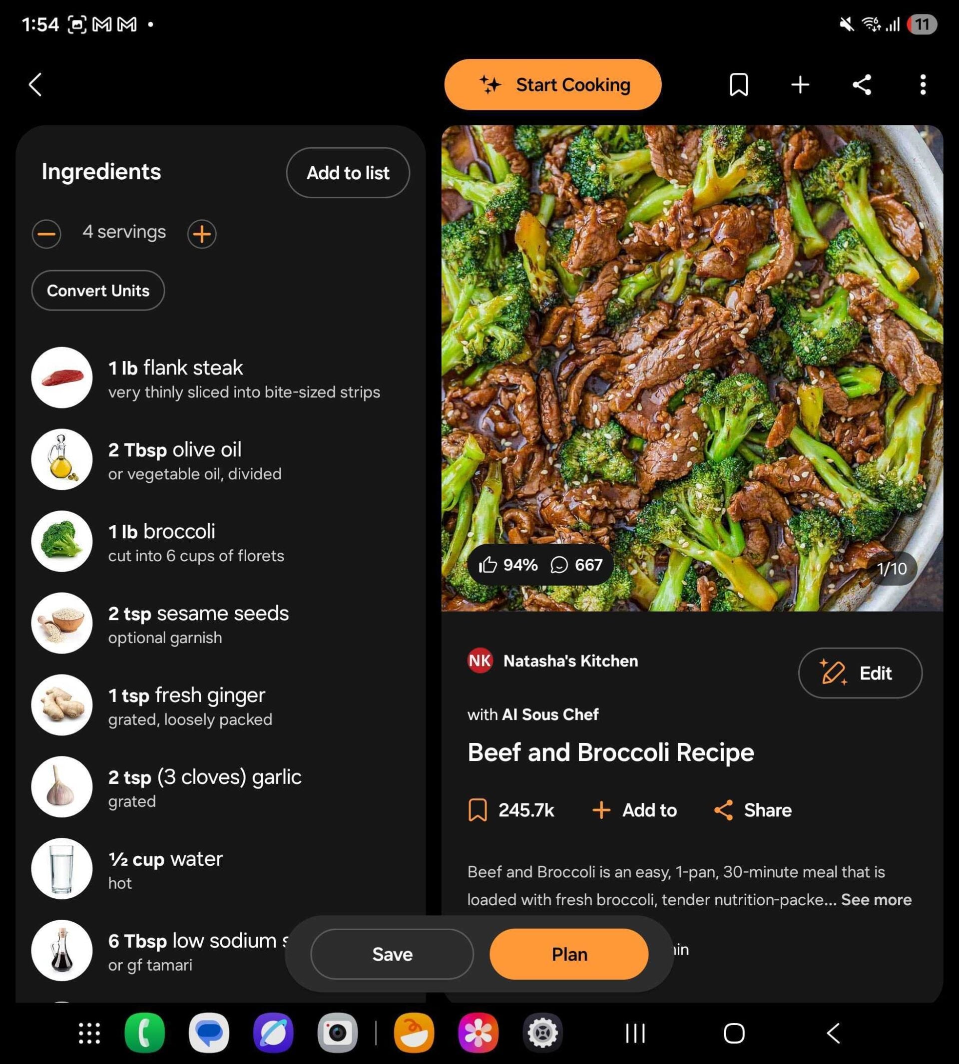 samsung food app recipe page galaxy z fold 7 september 2025