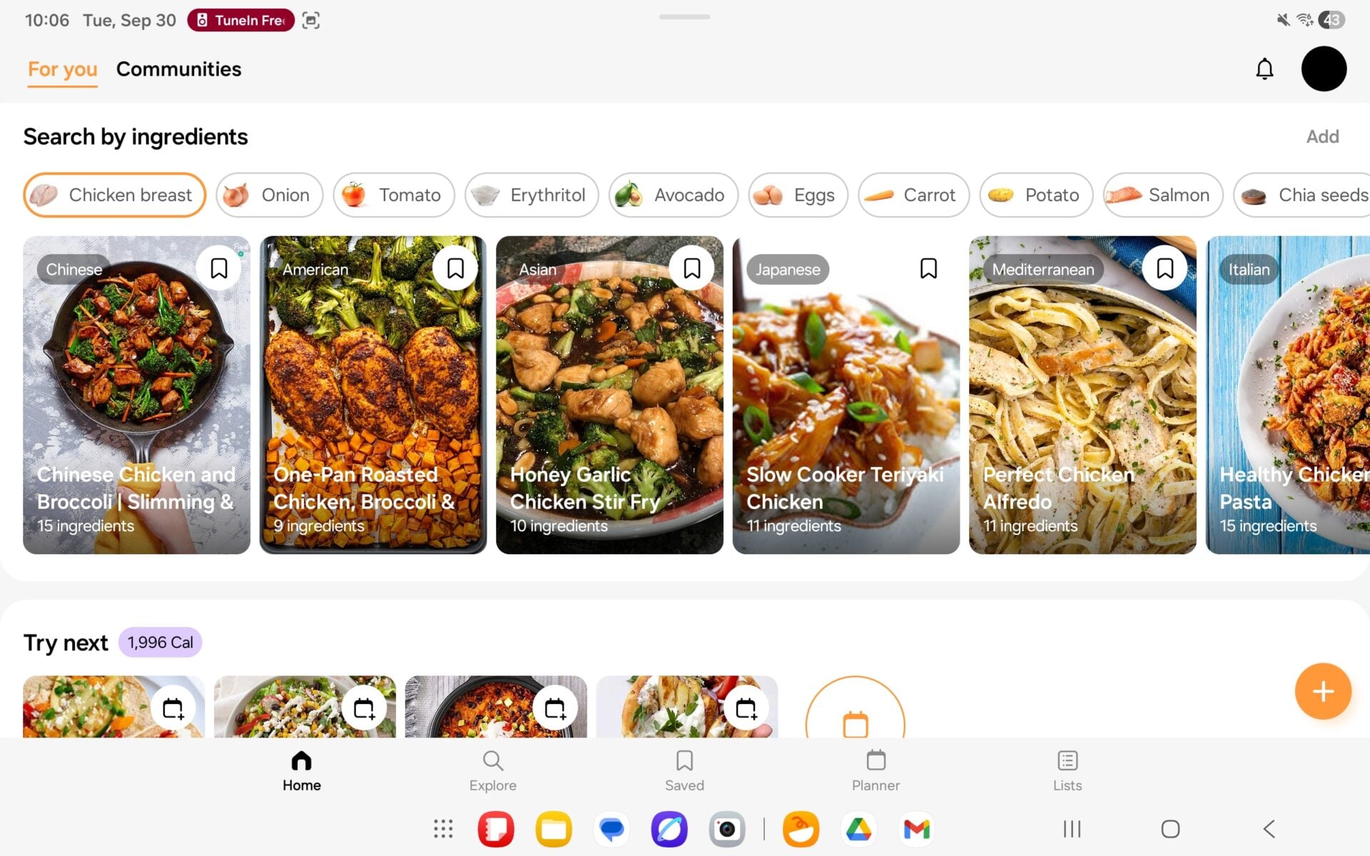 samsung food home page recipe suggestions galaxy tab s11 september 2025
