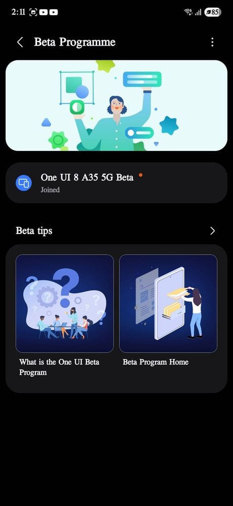 samsung galaxy a35 one ui 8.0 beta update program notice india
