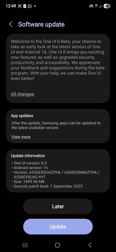 samsung galaxy a55 one ui 8 beta update firmware version india
