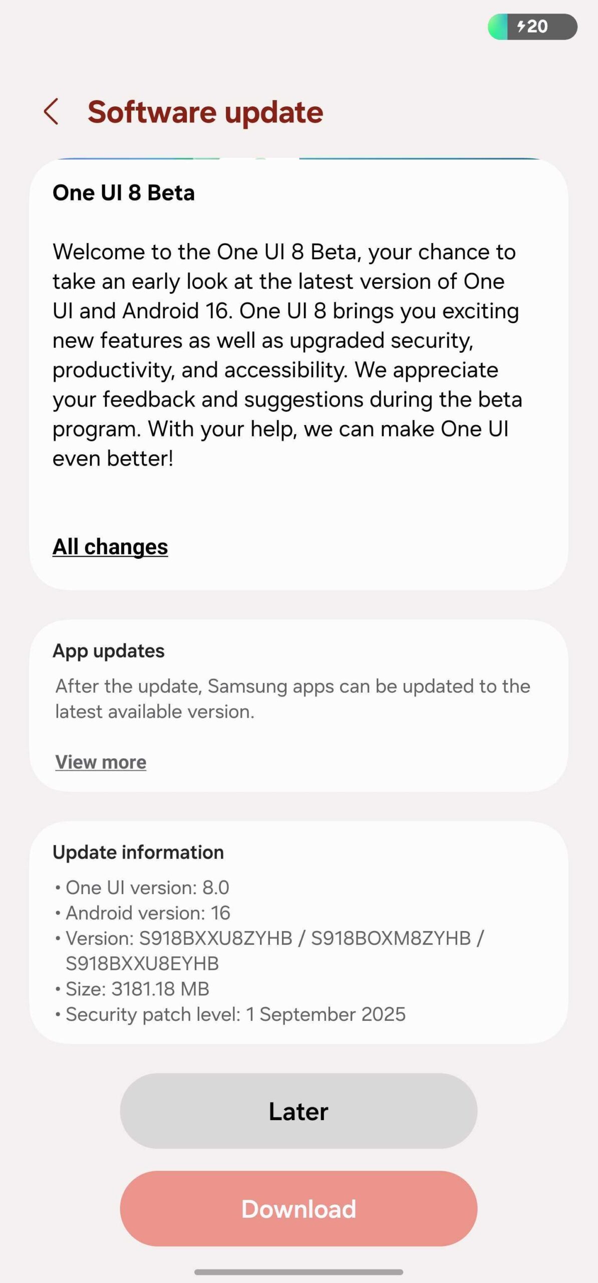 samsung galaxy s23 ultra one ui 8 beta 1 android 16 india firmware version