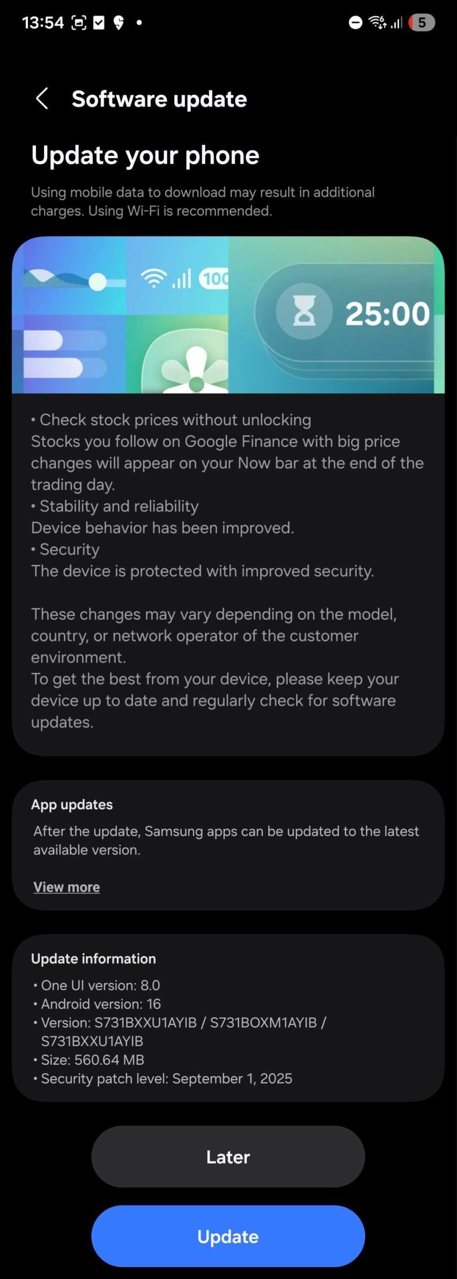 samsung galaxy s25 fe first software update