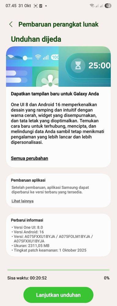 samsung galaxy a07 one ui 8.0 android 16 update indonesia