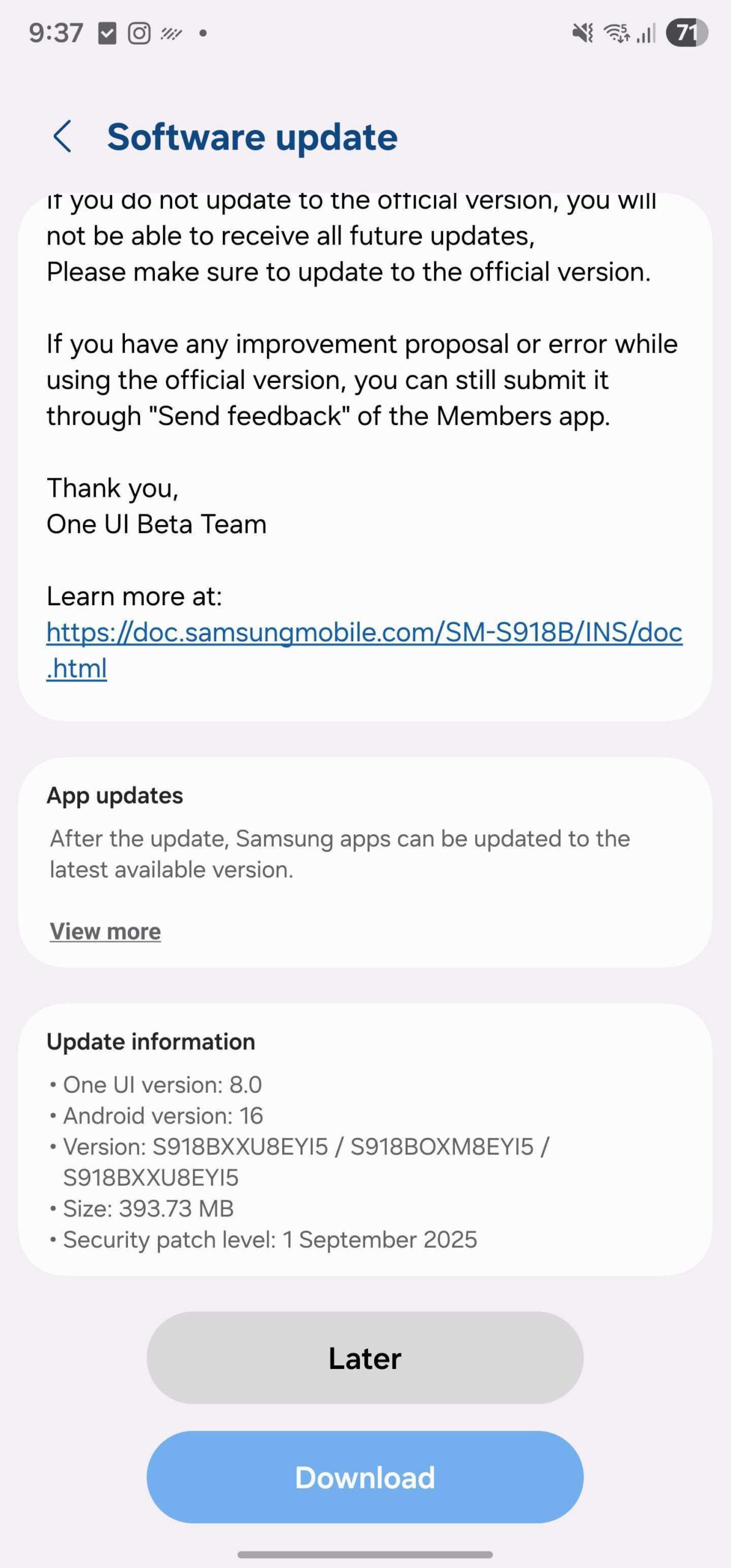 samsung galaxy s23 ultra stable one ui 8.0 android 16 update firmware version india