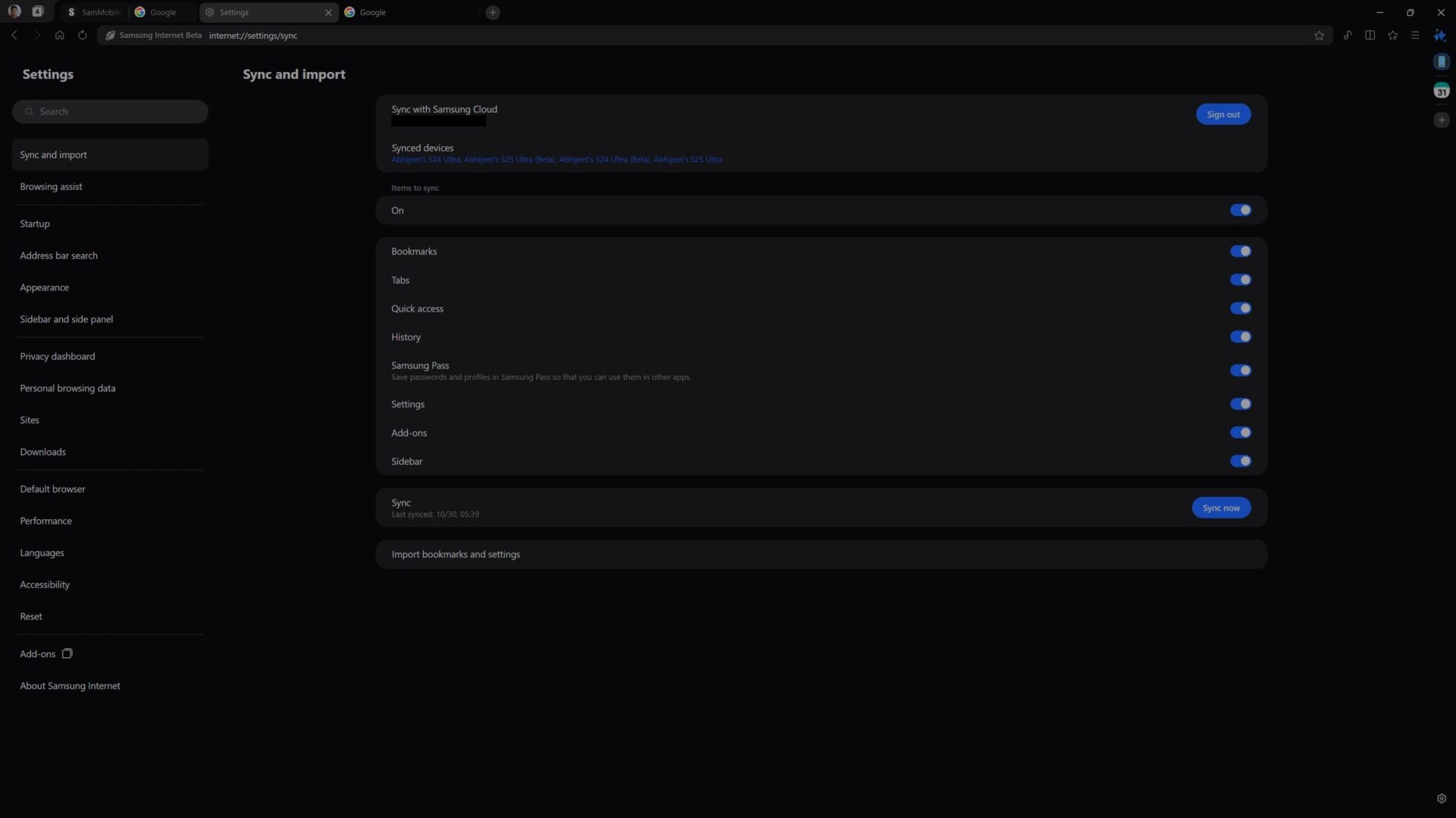 settings – samsung internet
