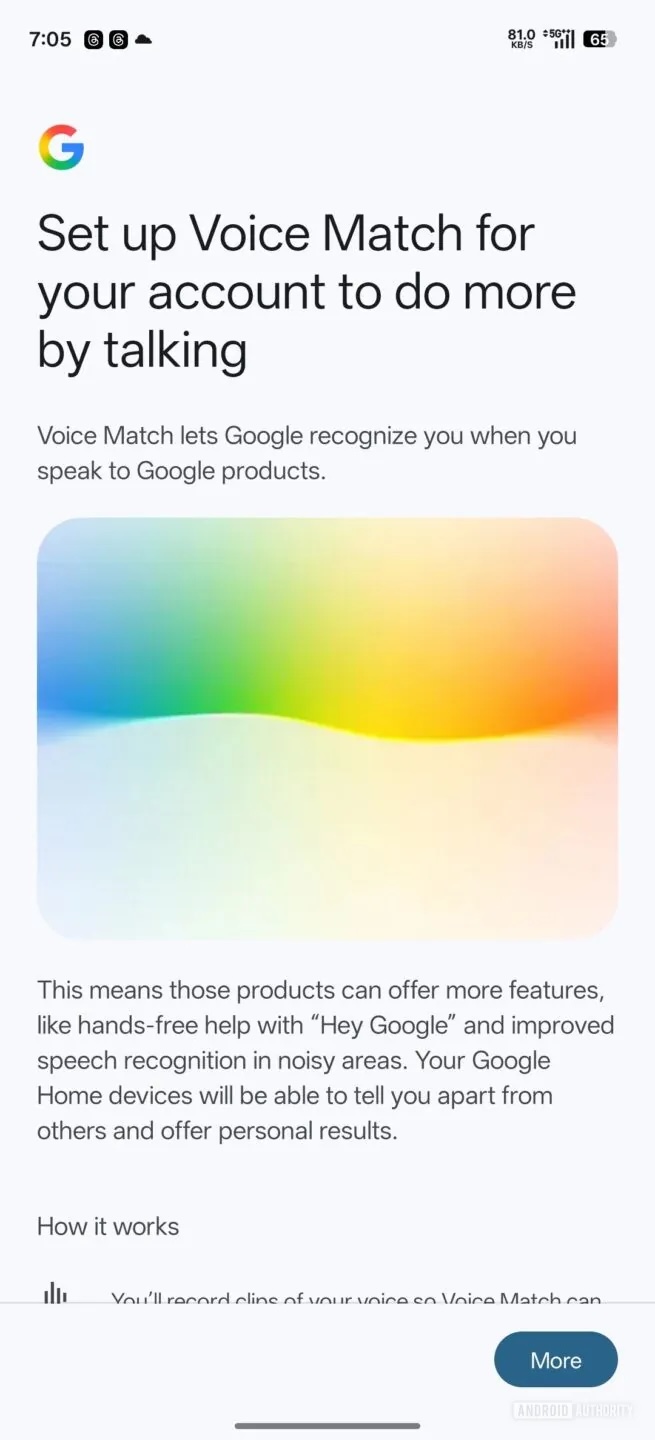 google voice match gemini settings hands free setup process