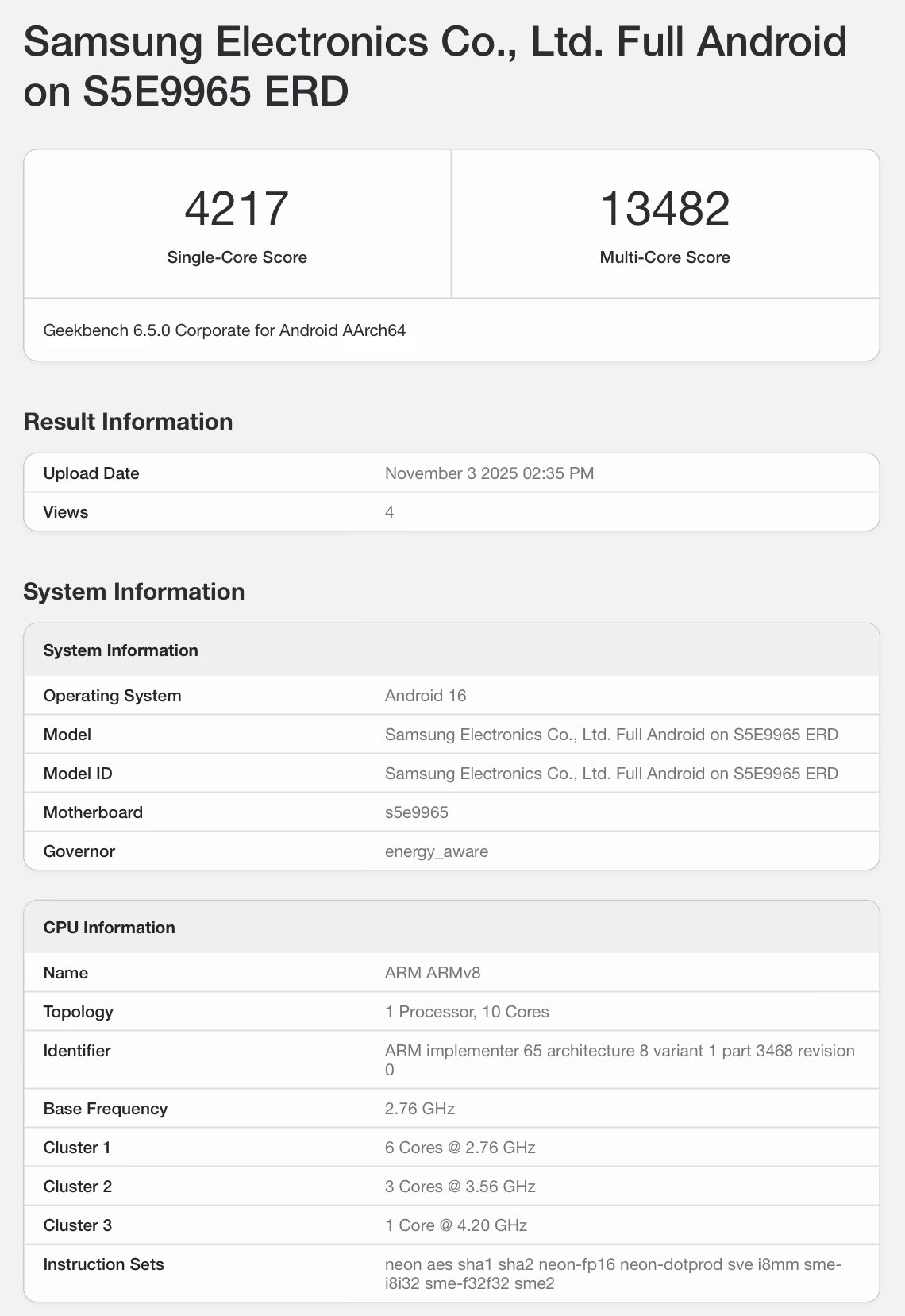 samsung exynos 2600 for galaxy s26 geekbench cpu test faster than qualcomm snapdragon 8 elite gen 5
