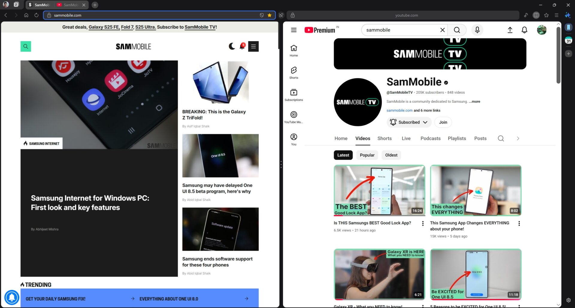Samsung Internet on PC has a multitasking feature similar to Galaxy phones