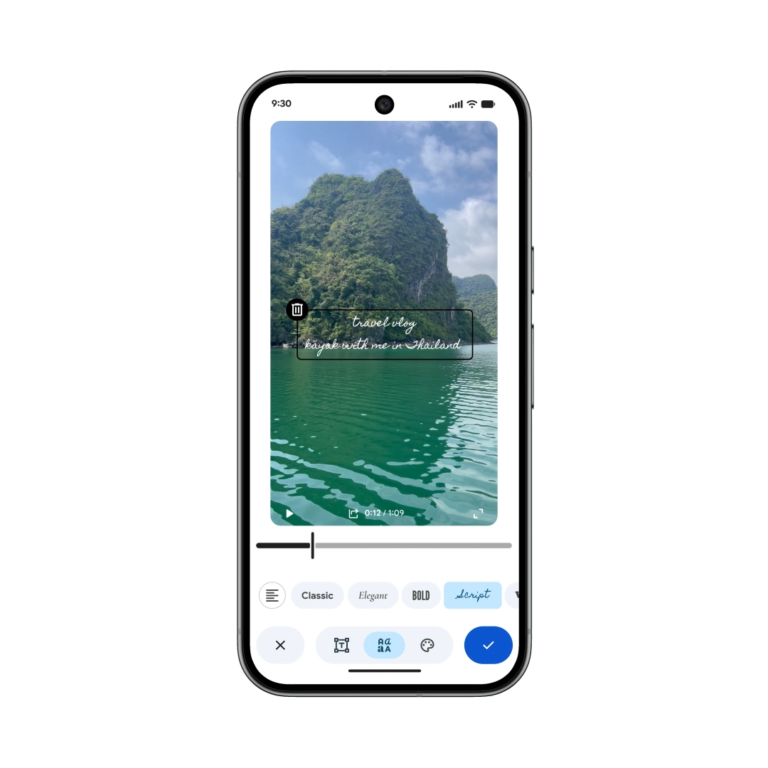 google photos android video editor add text overlay