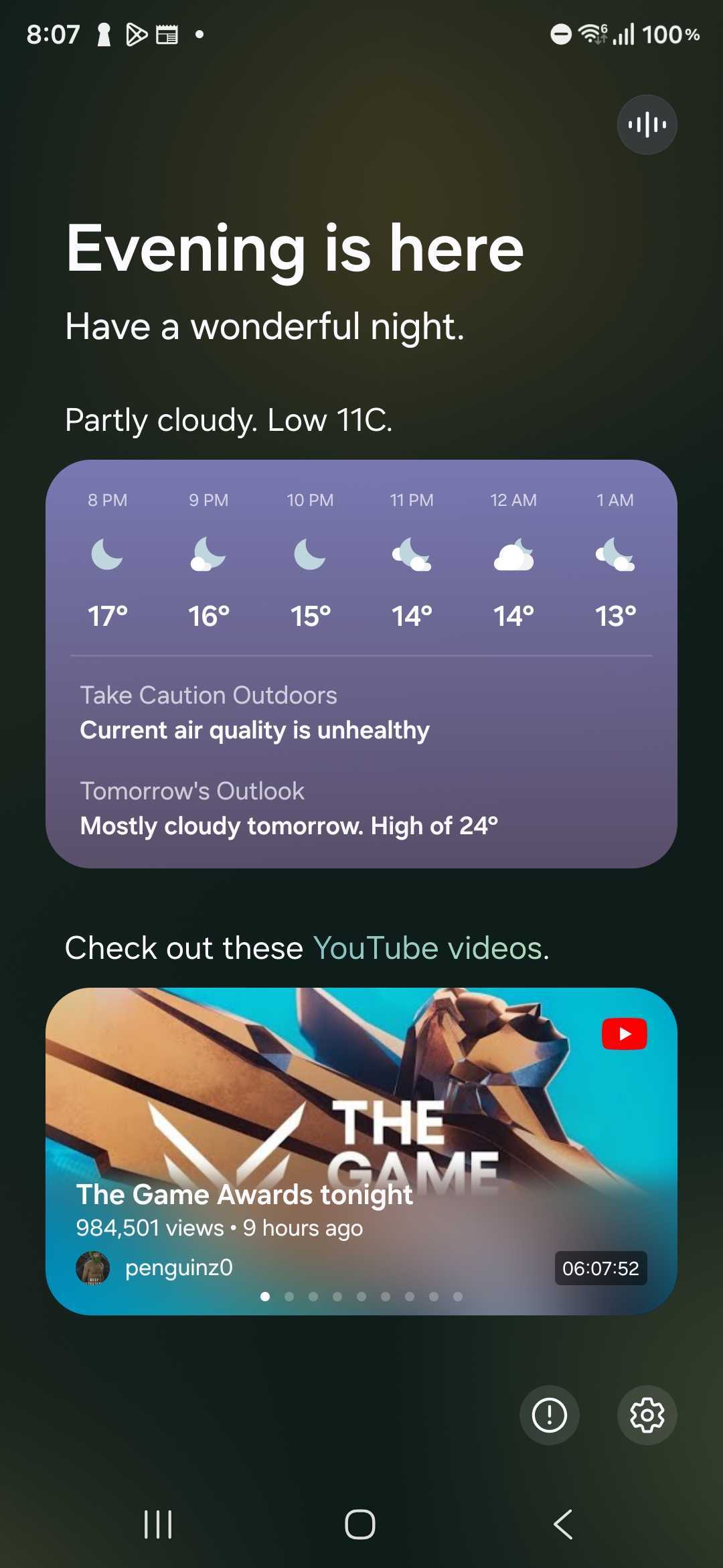 one ui 8.5 now brief youtube card