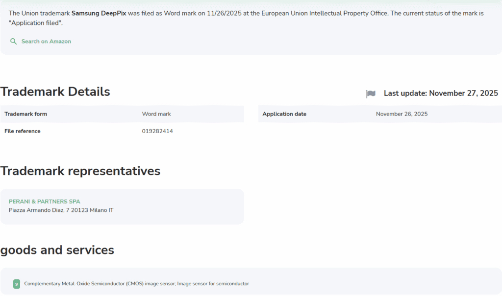 samsung deeppix camera sensor trademark application european union
