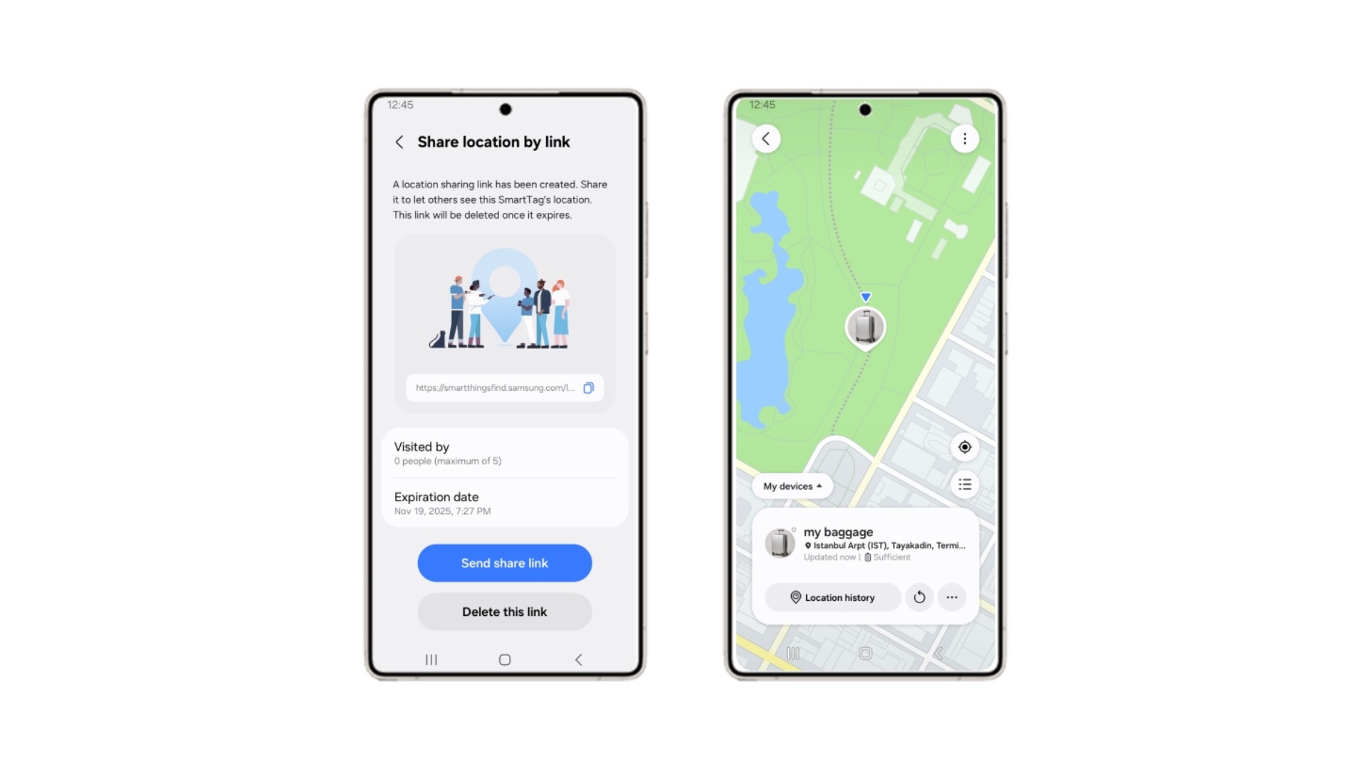 samsung find galaxy smarttag location tracking link sharing